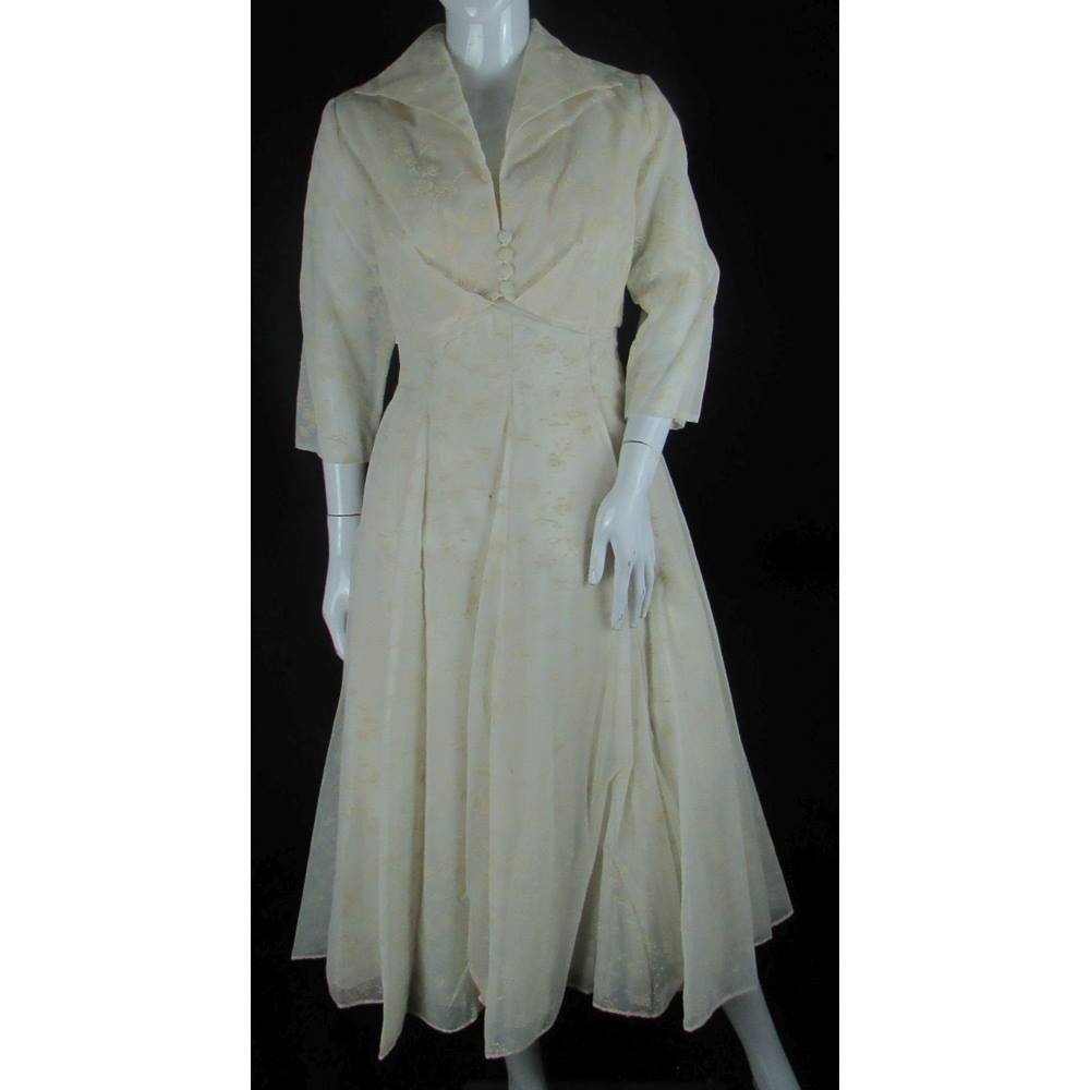 Cream Lace Tea Length Dress